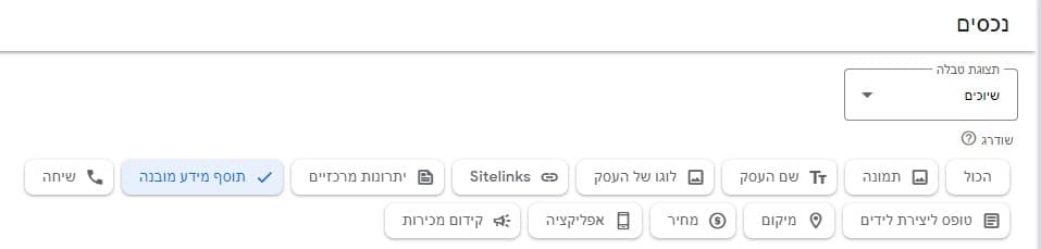 סוגי תוספי נכסים בגוגל אדס