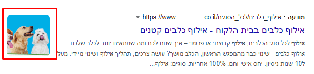 דוגמה למודעה שעושה שימוש בתוסף תמונה. התמונה מוצגת כריבוע קטן מצד שמאל למודעה.