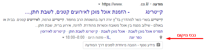 דוגמה למודעה עם נכס מסוג מיקום. המיקום מופיע מתחת לתיאורי המודעה, לצד אייקון של מיקום.