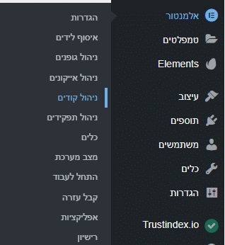 ניהול קודים דרך תוסף אלמנטור