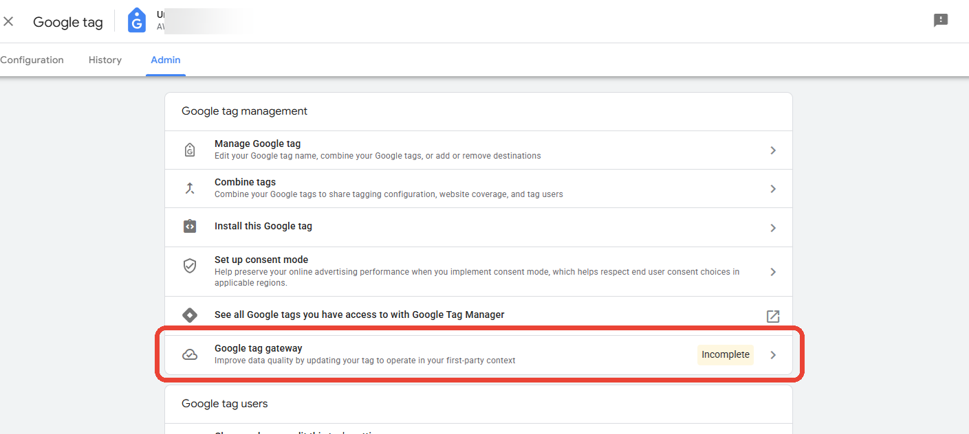 שלב 3: לוחצים על Google tag gateway